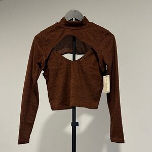 Elegant Brown Cut-Out Crop Top